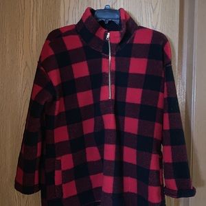 1/4 Zip Red Black Sherpa Pullover